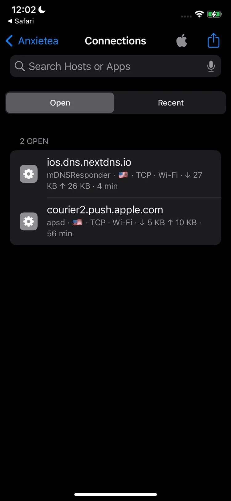 Open connections list